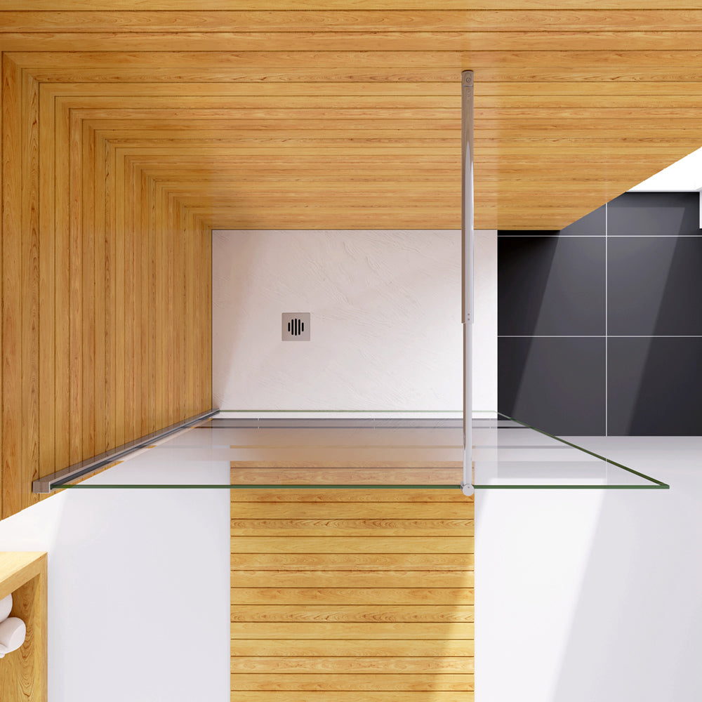 Box Doccia Walk In Parete Fissa in Vetro Temperato 6 mm Anticalcare Multi Fasce Satinate Opache con Barra Stabilizzatrice Regolabile da 70cm a 120cm