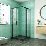 Box Doccia Angolare Porte Scorrevoli Vetro 6mm Temperato Trasparente Anticalcare Profilo Nero Opaco Piatto Doccia incluso - Consegna gratuita