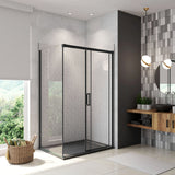 195cm Box Doccia Angolare Porta Scorrevole con Parete Fissa Vetro 8mm Temperato Anticalcare Trasparente Profilo Nero Opaco Softclose - Consegna gratuita