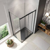 195cm Box Doccia Angolare Porta Scorrevole con Parete Fissa Vetro 8mm Temperato Anticalcare Trasparente Profilo Nero Opaco Softclose - Consegna gratuita