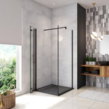 190cm Box Doccia Angolare Porta Battente Pieghevole con Parete Fissa in Vetro Temperato 5mm Anticalcare Barra Stabilizzatrice da 90cm Nera Opaca - Consegna gratuita