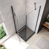 190cm Box Doccia Angolare Porta Battente Pieghevole con Parete Fissa in Vetro Temperato 5mm Anticalcare Barra Stabilizzatrice da 45cm Nera Opaca - Consegna gratuita