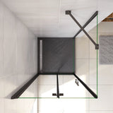 190cm Box Doccia Angolare Porta Battente Pieghevole con Parete Fissa in Vetro Temperato 5mm Anticalcare Barra Stabilizzatrice da 45cm Nera Opaca - Consegna gratuita