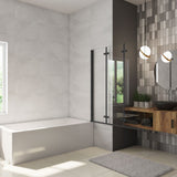 Parete Doccia Per Vasca da Bagno 130x140 cm 3 Ante Movibili Pieghevoli a Libro in Vetro Temperato 6 mm Trasparente Anticalcare Telaio Nero Opaco - Consegna gratuita