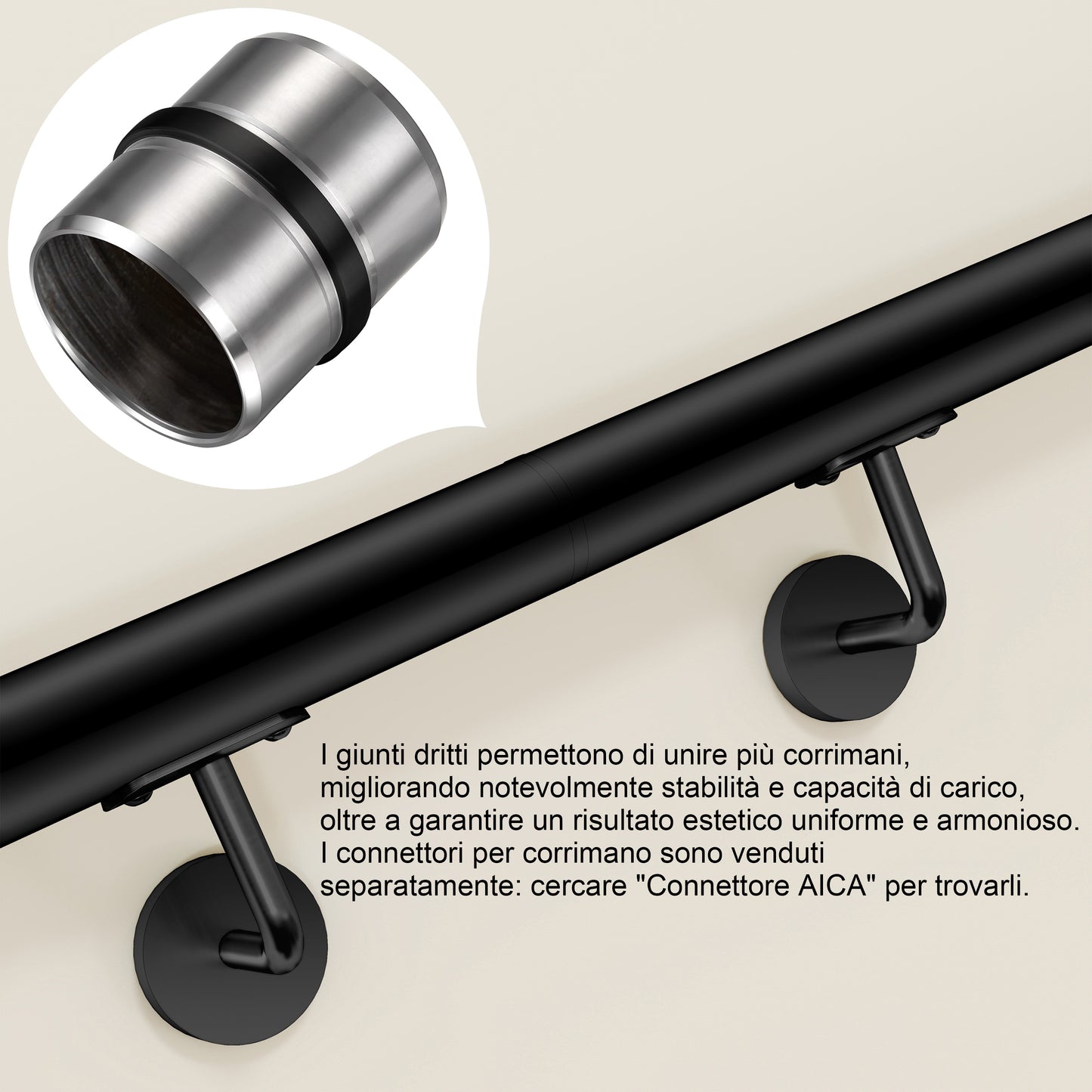 Corrimano Inox 304 nero opaco 80-100-120-150-180-200-220-240 cm per Scale Interne ed Esterne