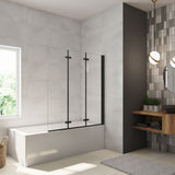 Parete Doccia Per Vasca da Bagno 130x140 cm 3 Ante Movibili Pieghevoli a Libro in Vetro Temperato 6 mm Trasparente Anticalcare Telaio Nero Opaco - Consegna gratuita