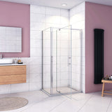 185cm Box Doccia Angolare Porta Girevole Battente con Parete Fissa in Vetro Temperato Trasparente 5mm Profilo Cromo Lucido - Consegna gratuita