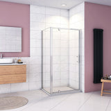 185cm Box Doccia Angolare Porta Girevole Battente con Parete Fissa in Vetro Temperato Trasparente 5mm Profilo Cromo Lucido - Consegna gratuita