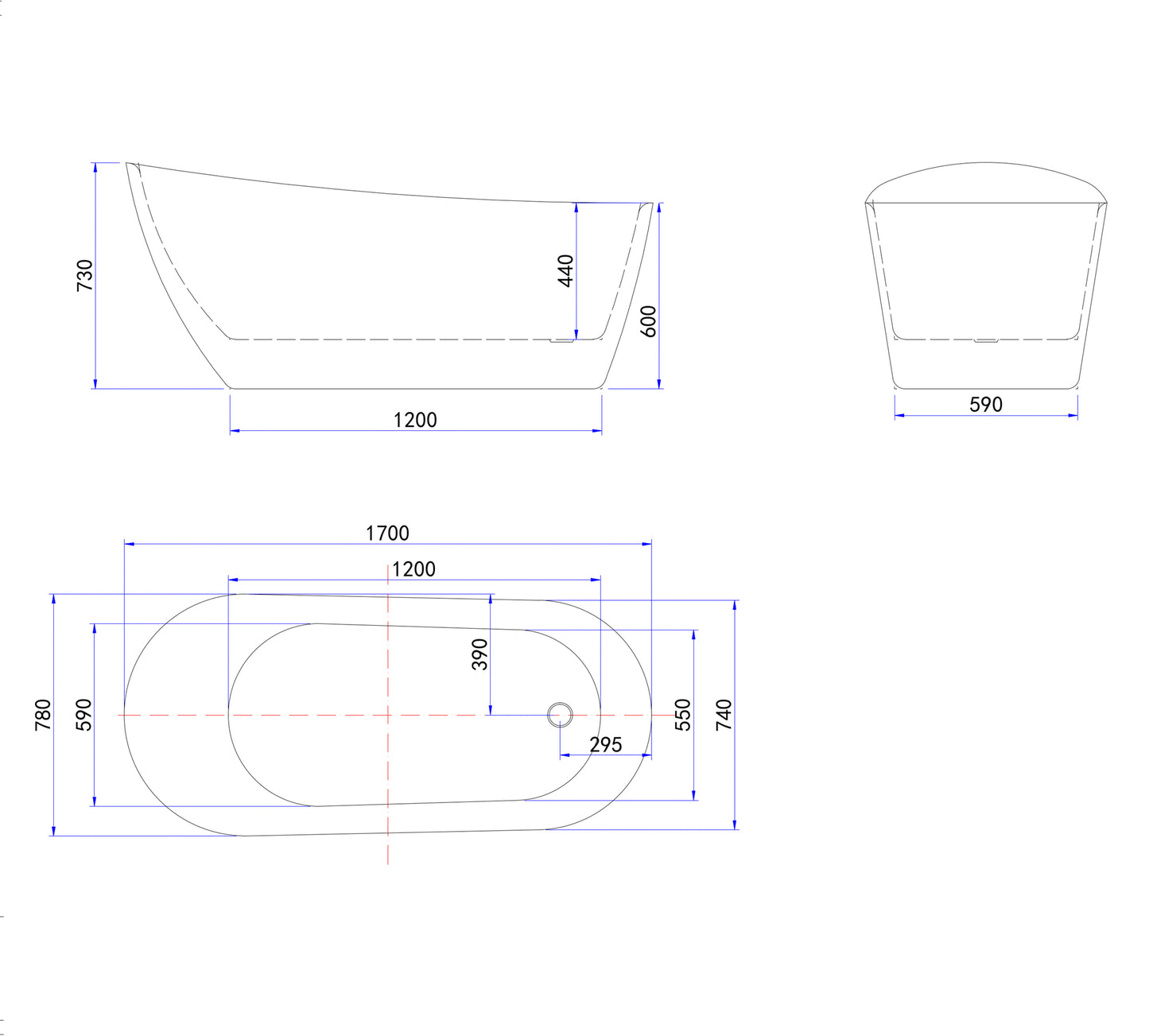 Vasca da Bagno a Isola Freestanding in Acrilico da 160x72x73 cm/170x78x73, Colore Bianco, Forma di Ovale Irregolare