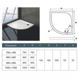 Piatto Doccia Semicircolare 80x80cm/90x90cm Bianco Spessore di 3 cm in Pietra Artificiale e Resina Minerale Mista Piletta Extra Piatta Sottile e Tubo inclusi - Consegna gratuita
