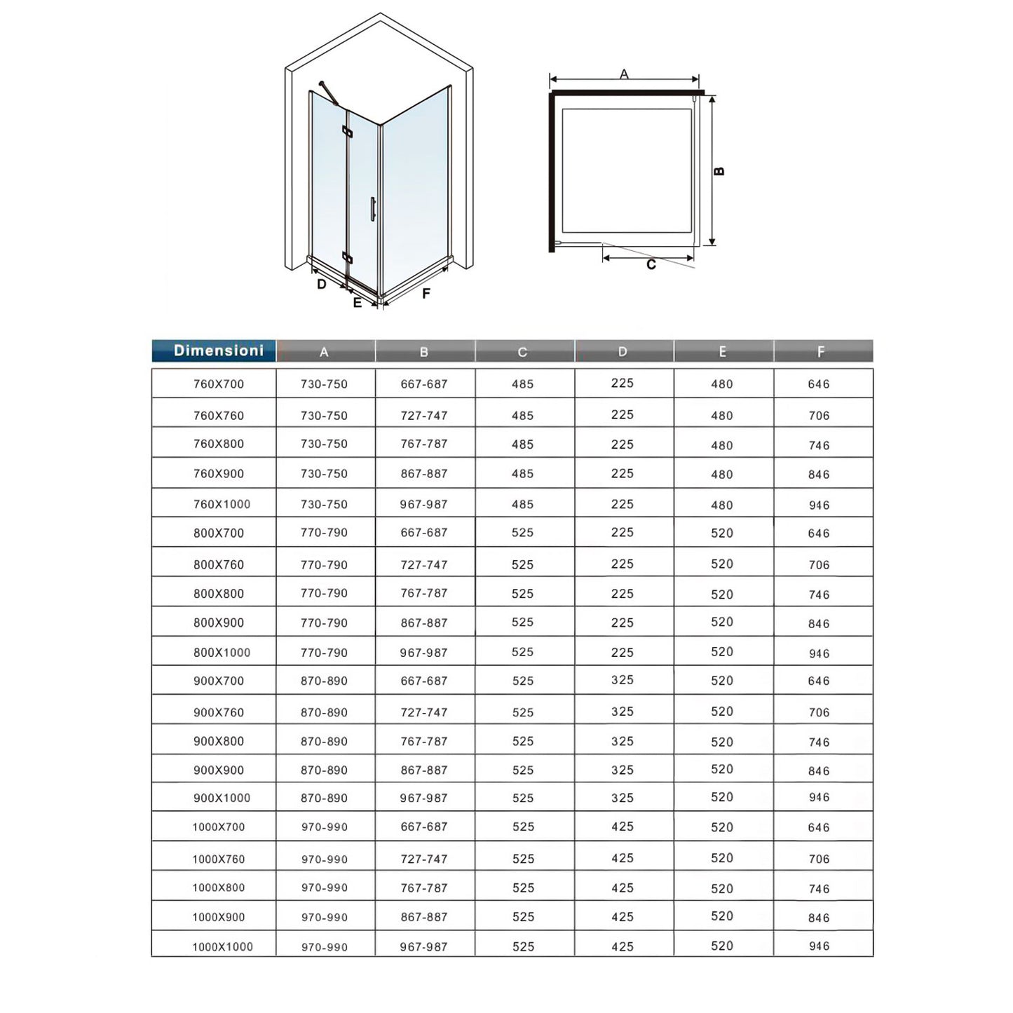 Aica 195cm Box Doccia Angolare Porta Battente con Parete Fissa Vetro 6mm Temperato Anticalcare Trasparente con 2 Barre Stabilizzatrici Cromo Lucido