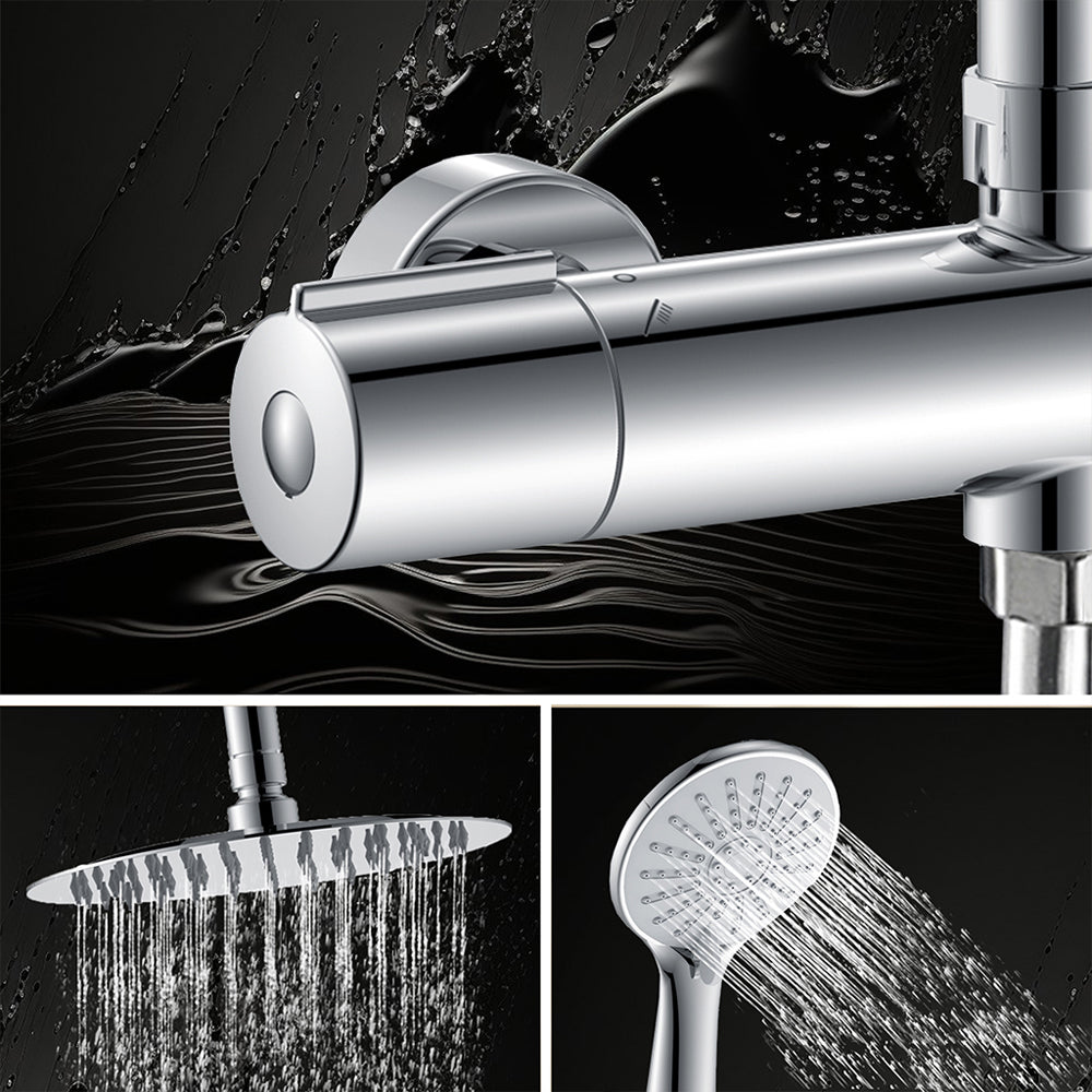 AICA Colonna doccia con miscelatore meccanico, rubinetto doccia 28x4.5cm, soffione doccia rotondo da 25cm in acciaio inox cromato