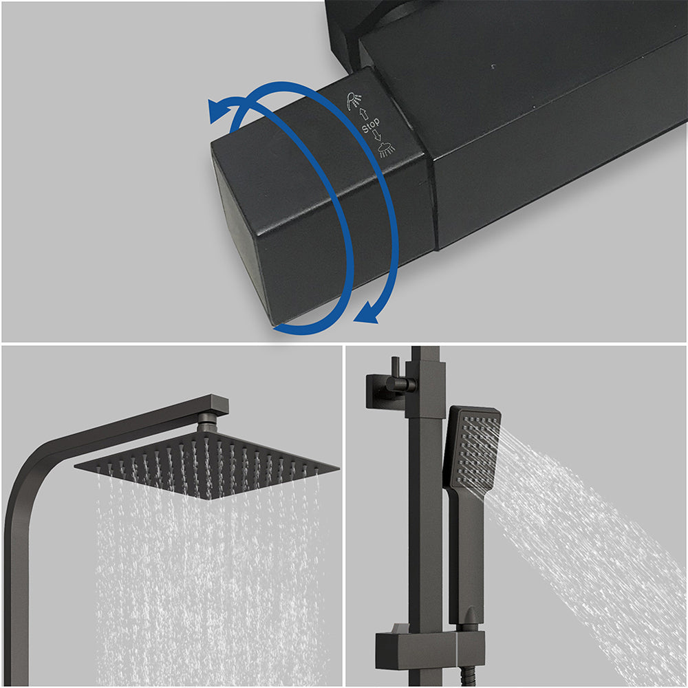 AICA Colonna Doccia con Miscelatore Termostatico, Soffione Doccia Quadrato in Acciaio Inox 20x20cm, Altezza Regolabile 80-120cm Nero Opaco