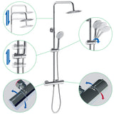 AICA Colonna Doccia con Miscelatore Termostatico, Set Doccia Completo, Soffione Doccia Tondo in Acciaio Inox, Altezza Regolabile, Rubinetto Doccia, Matt Black / Cromato - Consegna gratuita