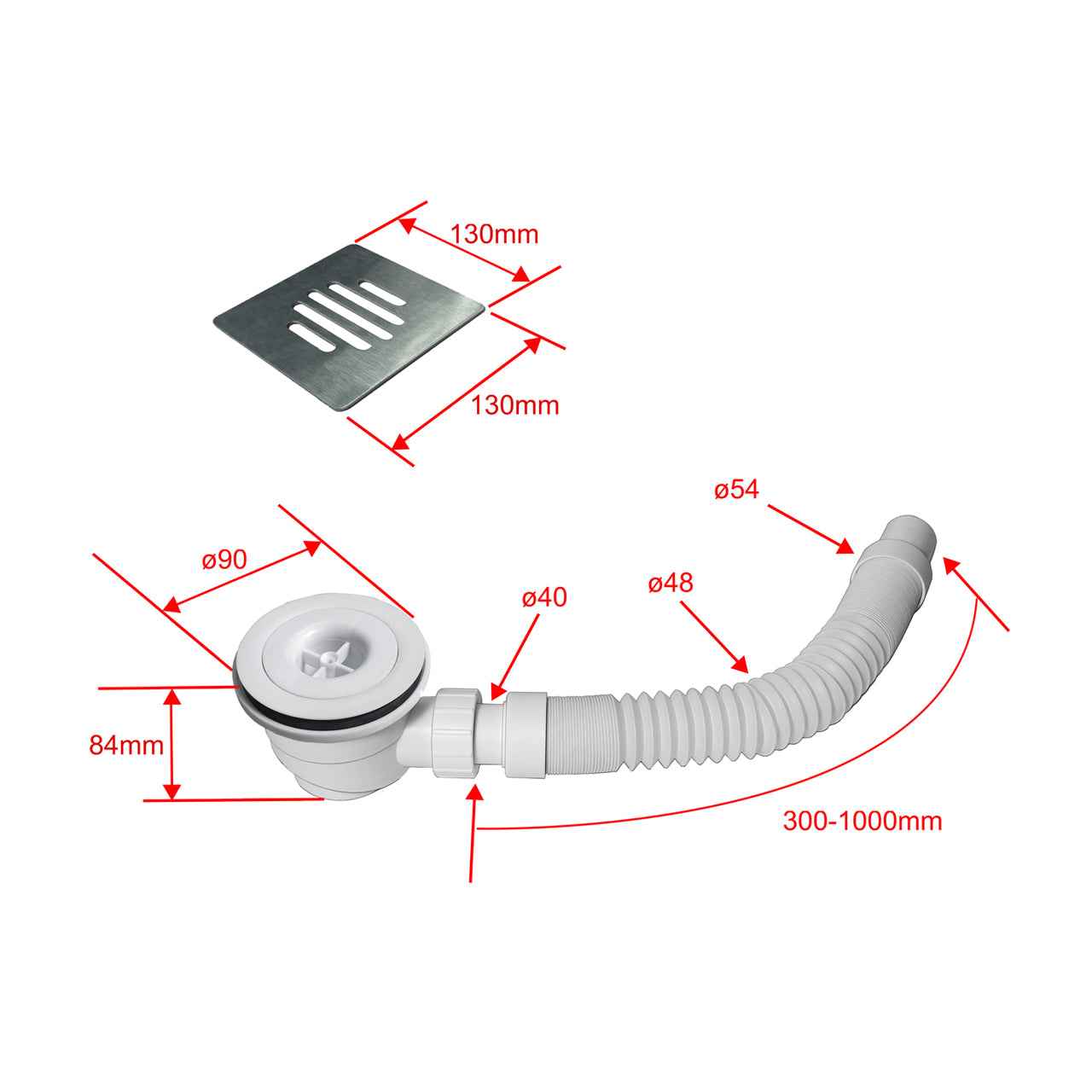 Piatto Doccia Semicircolare Bianco in Minerale e Mesina Mista Effetto Ardesia Ruvido Piletta e Tubo inclusi