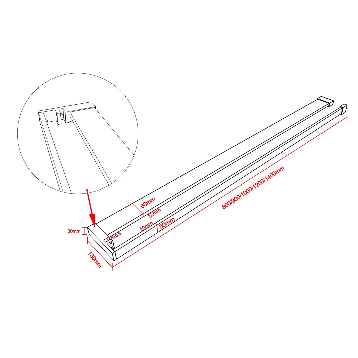 Mensola Doccia per Parete Doccia Walk in 80/90/100/120 cm Alluminio Cromo Lucido/Nero Opaco Porta-asciugamani Adattabile Vetro da 8 mm