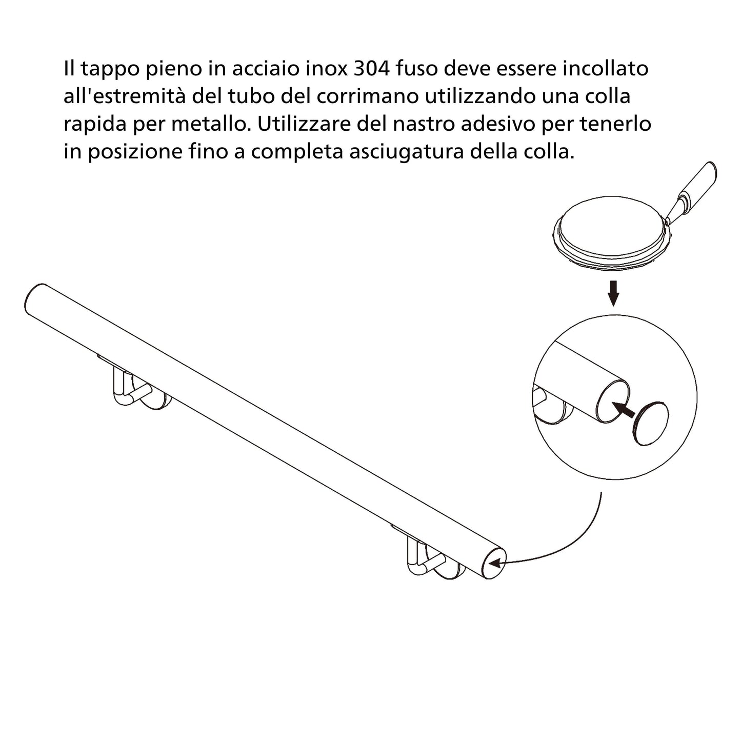 Corrimano Inox 304 Satinato 80-100-120-150-180-200-220-240 cm per Pareti Interne ed Esterne