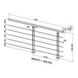 Ringhiera Parapetto in Alluminio Nero Opaco o Argento Opaco 200x100cm a Fissaggio a Pavimento, con supporto di collegamento a Parete - Consegna gratuita