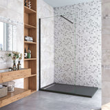 Aica Parete Fissa Doccia Walk In 40-120x200cm in Vetro 8 mm Temperato Trasparente Anticalcare Con Barra Stabilizzatrice Profilo Nero Opaco Tipo 2 - Lunga 90 cm tagliabile - Consegna gratuita