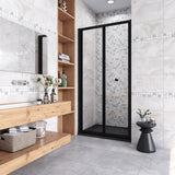 185cm Box Doccia per Nicchia Porta a Soffietto Vetro Temperato 5mm Trasparente Profilo Nero Opaco - Consegna gratuita