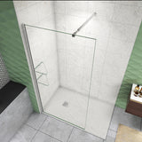 Box Doccia Walk In Parete Fissa in Vetro Temperato da 8mm Trasparente Anticalcare con Due Ripiani Mensole Barra Stabilizzatrice Regolabile F. Lunghezza 73-120cm, Adatta per il vetro spesso 6-10mm - Consegna gratuita