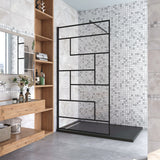 Aica 100-120x200cm Walk In Parete Per Doccia in Vetro Temperato 8mm Anticalcare Serigrafato Nero con Riquadri Barra Stabilizzatrice Nero Opaco - Consegna gratuita
