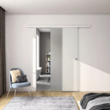 Porta Scorrevole in Vetro da 8mm Temperato Opaco con Pellicola Anti-frantumi con Binario in Alluminio Bianco Verniciato Altezza 225cm - Consegna gratuita