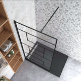 Aica 100-120x200cm Walk In Parete Per Doccia in Vetro Temperato 8mm Anticalcare Serigrafato Nero con Riquadri Barra Stabilizzatrice Nero Opaco - Consegna gratuita