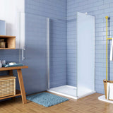 Aica 195cm Box Doccia Angolare Porta Battente con Parete Fissa in Vetro Temperato Satinato Opaco 6mm Anticalcare con Barra Stabilizzatrice 90cm - Consegna gratuita