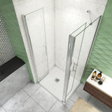 195cm Box Doccia Angolare Porta Battente Saloon Parete Fissa Vetro da 6mm Temperato Anticalcare Barra Stabilizzatrice 45cm Cromo Lucido - Consegna gratuita