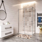 Aica 195cm Box Doccia Angolare Porta Scorrevole Ingresso Laterale Vetro 8mm Temperato Anticalcare Trasparente Telaio Cromato Lucido - Consegna gratuita