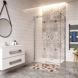 Aica 195cm Box Doccia Angolare Porta Scorrevole Ingresso Laterale Vetro 8mm Temperato Anticalcare Trasparente Telaio Cromato Lucido - Consegna gratuita