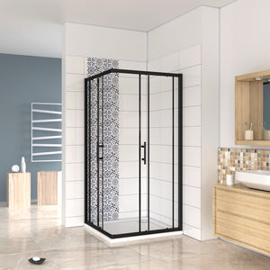 Aica 190 cm Box Doccia Angolare Due Porte Scorrevoli Vetro Temperato 6 mm Trasparente Anticalcare Telaio Nero Opcao