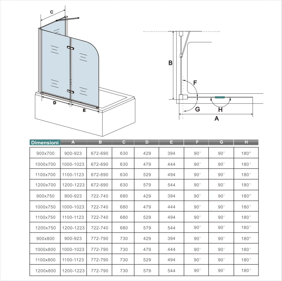 Aica Sopravasca / Parete Vasca Angolare Alta 140cm Vetro 6mm Temperato Trasparente Anticalcare Telaio In Alluminio Cromato Lucido