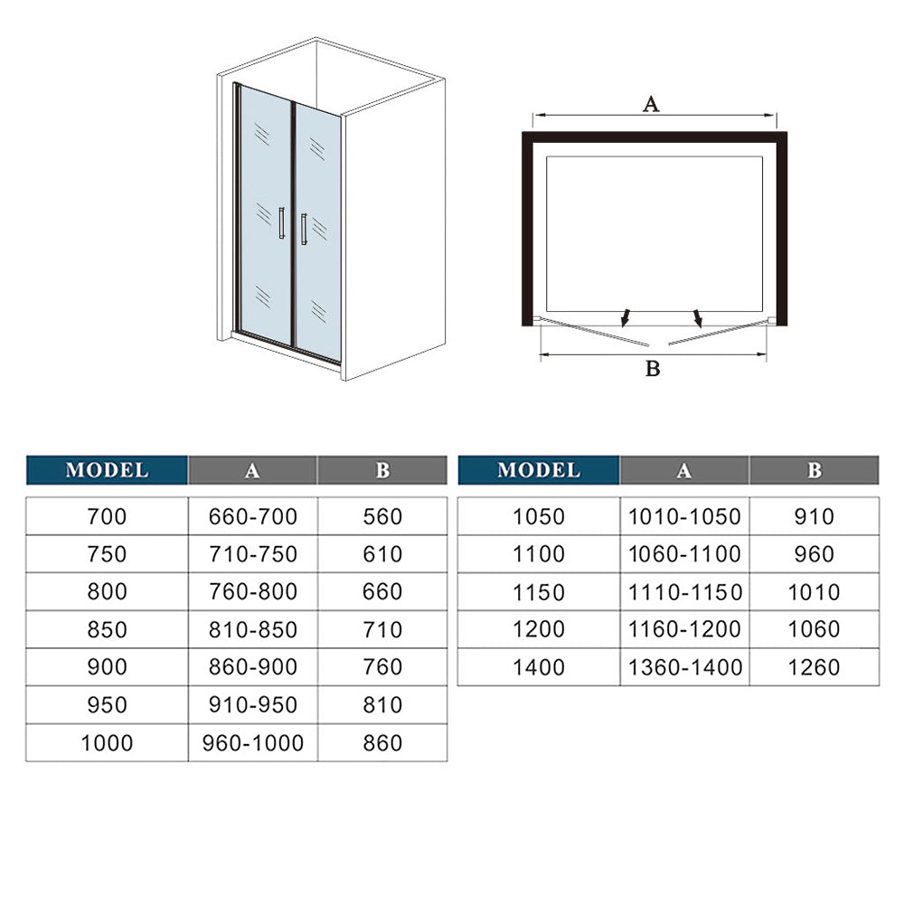 Aica 185 cm Box doccia per Nicchia Porta Battente 2 Ante Saloon Vetro Temperato 5 mm Trasparente Profilo in Alluminio Processo di Elettroforesi