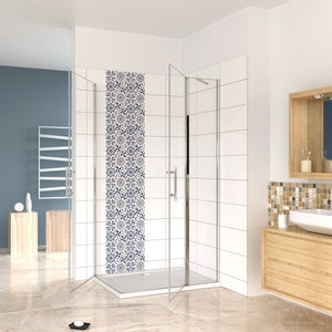 Aica 195 cm Box Doccia Angolare Doppia Porta Battente in Vetro 6 mm Temperato Anticalcare Trasparente Barra Stabilizzatrice e Telaio Cromo Lucido