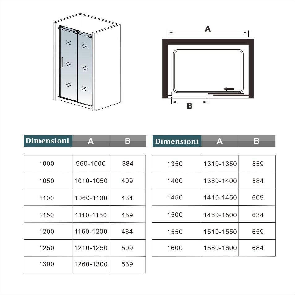 Box Doccia Per Nicchia Porta Scorrevole Ingresso Sinistro Vetro 8mm Temperato Satinato Opaco Anticalcare 195cm