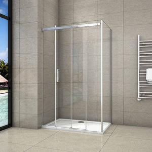 Aica 195 cm Box Doccia Angolare Porta Scorrevole con Parete Fissa Vetro 8 mm Temperato Anticalcare Telaio in Alluminio Cromato Lucido