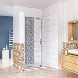 Aica 195 cm Porta Doccia Per Nicchia Anta Scorrevole in Vetro 8 mm Temperato Trasparente Anticalcare Rinforzata da Barra Stabilizzatrice - Consegna gratuita