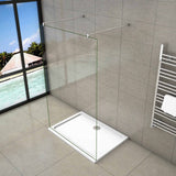 Aica 200 cm Parete Per Doccia Walk In Vetro 8mm Temperato Trasparente Anticalcare con Doppia Barra Stabilizzatrice 100x200 Tipo 2 - Lunga 70-120 cm regolabile - Consegna gratuita