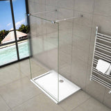 Aica 200 cm Walk In Parete Per Doccia in Vetro 8 mm Temperato Anti-frantumi Anticalcare Striscia Centrale Opaca con Doppia Barra Stabilizzatrice - Consegna gratuita