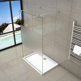 Aica 200 cm Walk In Parete Per Doccia in Vetro 8 mm Temperato Anti-frantumi Anticalcare Striscia Centrale Opaca con Doppia Barra Stabilizzatrice - Consegna gratuita