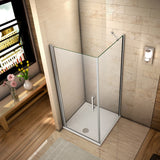 Aica 187cm Box Doccia Angolare Porta Battente Vetro 6 mm Temperato Anticalcare Telaio e Barra Stabilizzatrice Cromato Lucido varie dimensioni - Consegna gratuita