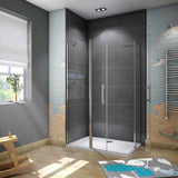 Aica 195 cm Box Doccia Angolare Doppie Porte Apertura Battente Vetro Temperato 6 mm Trasparente Anticalcare Con Barre Stabilizzatrici - Consegna gratuita