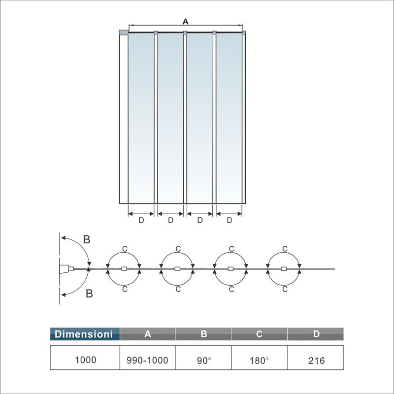 Aica 100x140 cm Sopravasca Parete Per Vasca Pieghevole a Libro 4 Antine Vetro Temperato Trasparente 4 mm Telaio Con Processo Di Elettroforesi