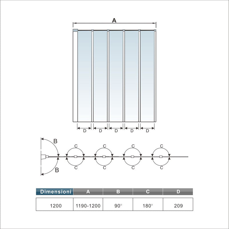 Aica Sopravasca Parete Per Vasca Da Bagno 5 Antine Pieghevoli a Libro Vetro 4 mm Temperato Trasparente Telai Cromati Lucidi 120x140 cm