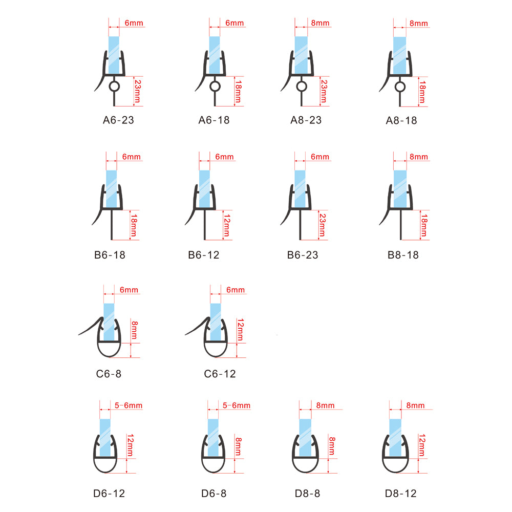 Guarnizione Sottoporta per box doccia per vetro da 6mm o 8mm lungha 90cm Tagliabile