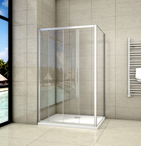 Aica 190 cm Box Doccia Angolare Porta Scorrevole Vetro 5mm Ingresso Laterale Temperato Trasparente Telaio Cromato Lucido varie dimensioni 80