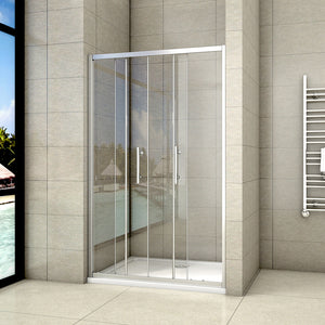 Aica 190 cm Porta Doccia Per Nicchia Doppie Ante Scorrevoli Ingresso Centrale In Vetro 5mm Temperato Trasparente 140x190