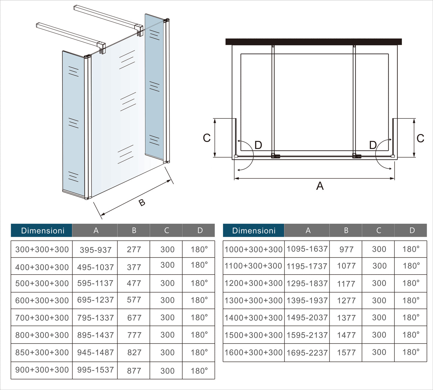 Aica 200cm Walk In Parete Per Doccia Vetro Trasparente Anticalcare Doppia Paretina Mobile Da 30 cm e Doppia Barra Stabilizzatrice